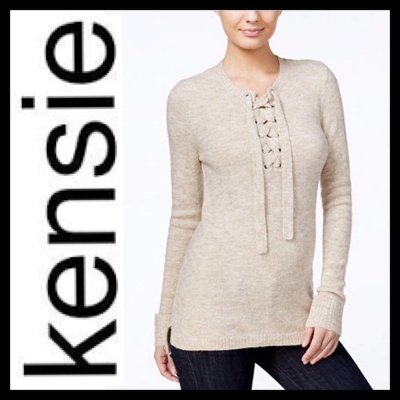 Kensie Lace Up Sweater - Picture 1 of 10